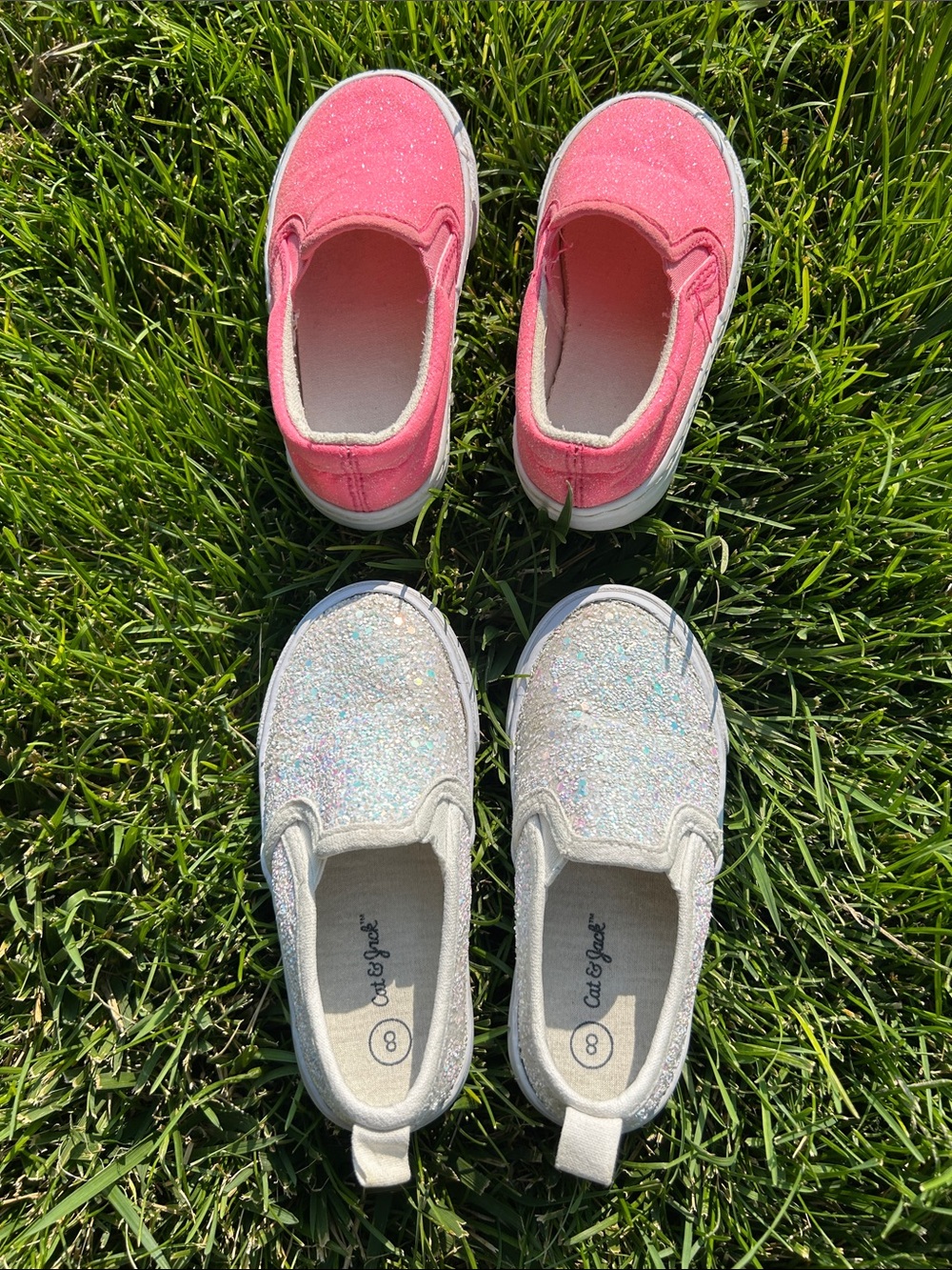 2 Pairs Glitter Slip-On Kids Shoes in White and Pink Size 8T